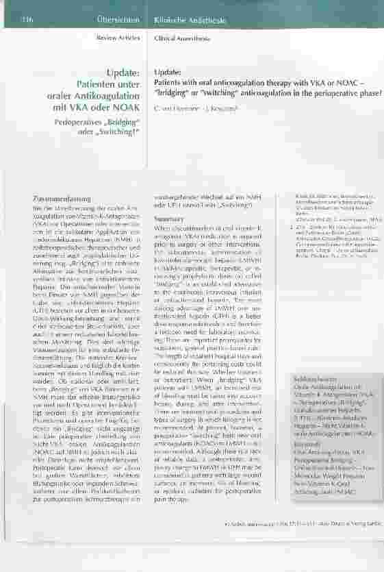 Vorschauseite 1: Update: Patienten unter oraler Antikoagulation mit VKA oder NOAK