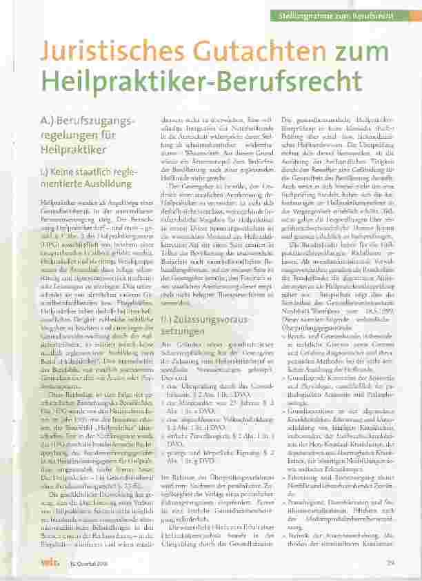 Vorschauseite 1: Juristisches Gutachten zum Heilpraktiker-Berufsrecht