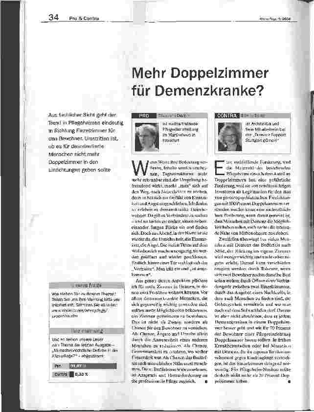 Vorschauseite 1: Mehr Doppelzimmer für Demenzkranke?
