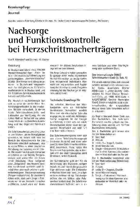 Vorschauseite 1: Nachsorge und Funktionskontrolle bei Herzschrittmacherträgern