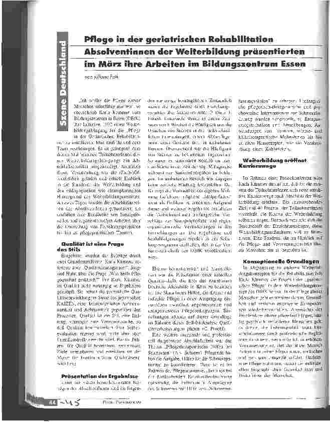 Vorschauseite 1: Pflege in der geriatrischen Rehabilitation Absolventinnen der Weiterbildung präsentierten im März ihre Arbeiten im Bildungszentrum Essen