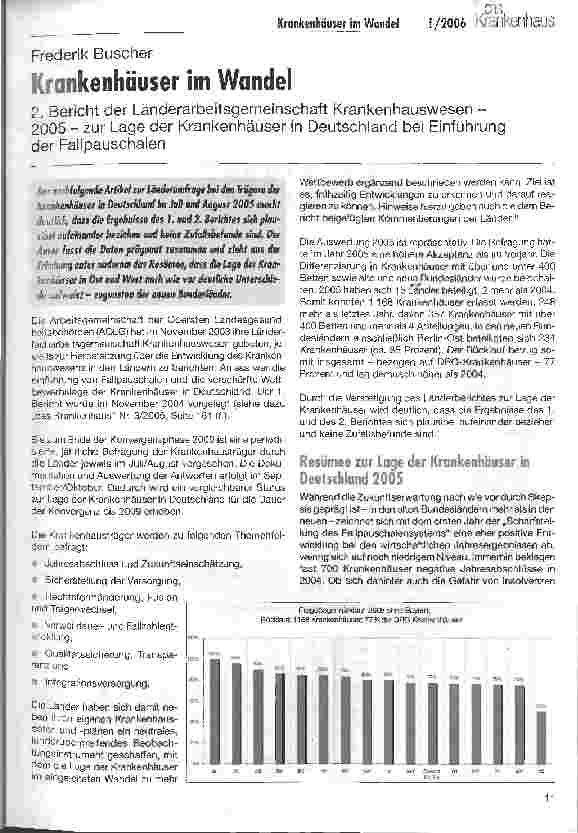 Vorschauseite 1: Krankenhäuser im Wandel2. Bericht der Länderarbeitsgemeinschaft Krankenhauswesen 2005 zur Lage der Krankenhäuser in Deutschland bei Einführung der Fallpauschalen