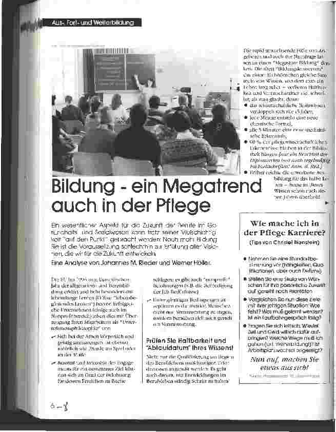 Vorschauseite 1: Bildung - ein Megatrend auch in der Pflege