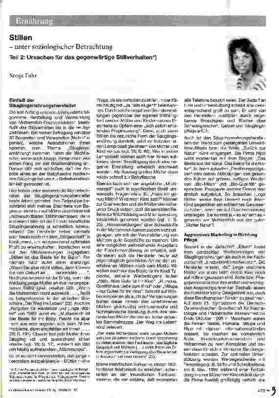 Vorschauseite 1: Stillen unter soziologischer Betrachtung Teil 2: Ursachen für das gegenwärtige Stillverhalten