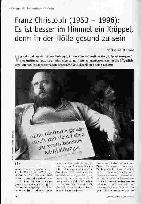Vorschauseite 1: Franz Christoph (1953 - 1996): Es ist besser im Himmel ein Krüppel, denn in der Hölle gesund zu sein