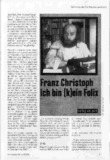 Vorschauseite 6: Franz Christoph (1953 - 1996): Es ist besser im Himmel ein Krüppel, denn in der Hölle gesund zu sein