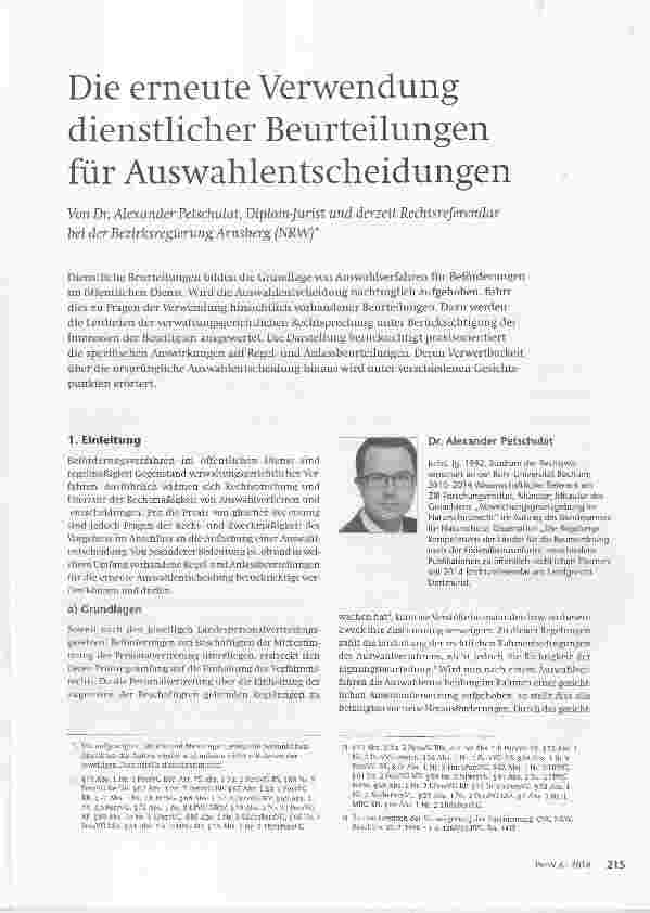 Vorschauseite 1: Die erneute Verwendung dienstlicher Beurteilungen für Auswahlentscheidungen
