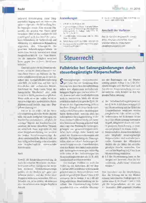 Vorschauseite 1: Fallstricke bei Satzungsänderungen durch steuerbegünstigte Körperschaften