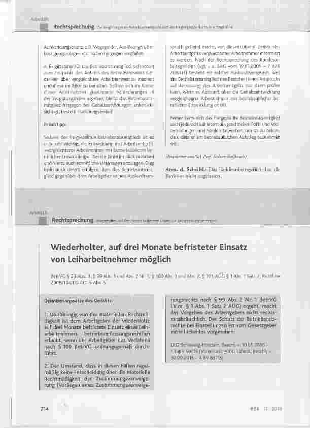 Vorschauseite 1: Wiederholter, auf drei Monate befristeter Einsatz von Leiharbeitnehmer möglich