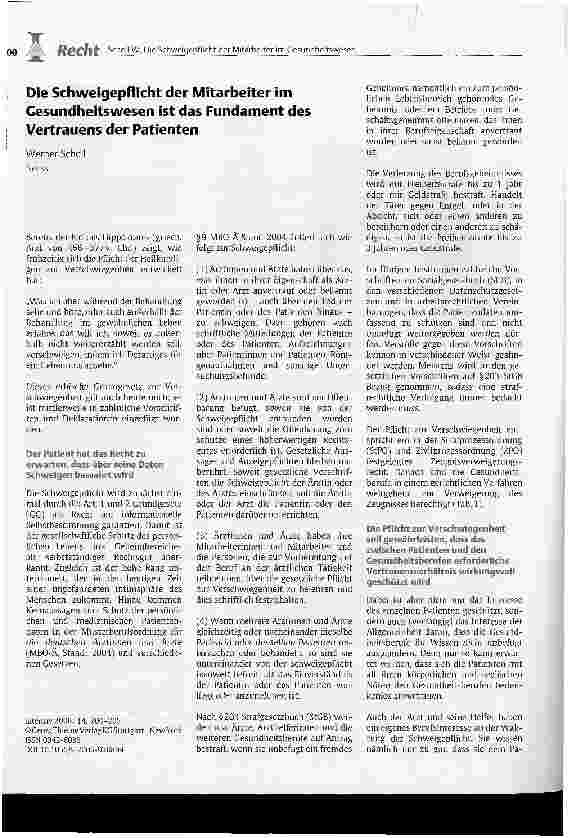 Vorschauseite 1: Die Schweigepflicht der Mitarbeiter im Gesundheitswesen ist das Fundament des Vertrauens der Patienten