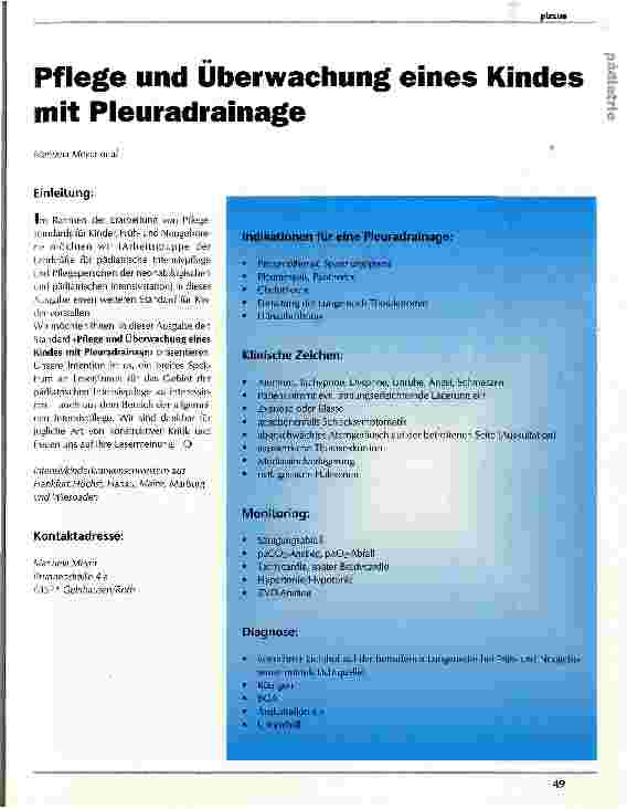 Vorschauseite 1: Pflege und Überwachung eines Kindes mit Pleuradrainage