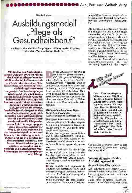 Vorschauseite 1: Ausbildungsmodell Pflege als Gesundheitsberuf