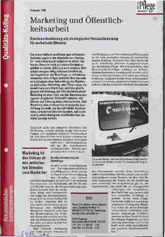 Vorschauseite 1: Marketing und Öffentlichkeitsarbeit Kundenorientierung als strategische Herausforderung für amb. Dienste