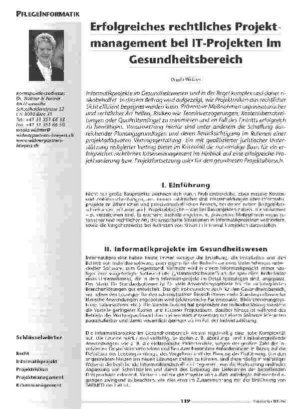 Vorschauseite 1: Erfolgreiches rechtliches Projektmanagement bei IT-Projekten im Gesundheitsbereich