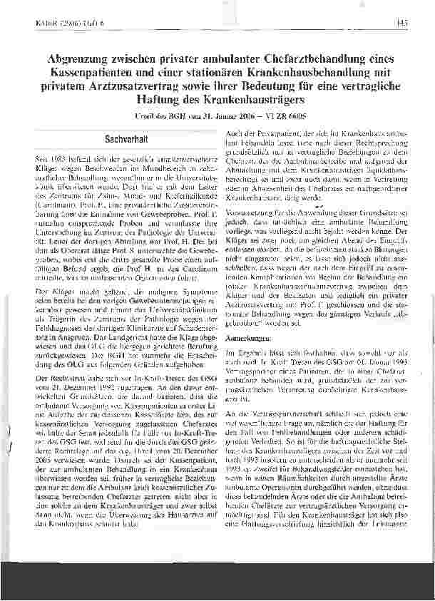 Vorschauseite 1: Abgrenzung zwischen privater ambulanter Chefarztbehandlung eines Kassenpatienten und einer stationären Krankenhausbehandlung mit privatem Arztzusatzvertrag sowie ihrer Bedeutung f…
