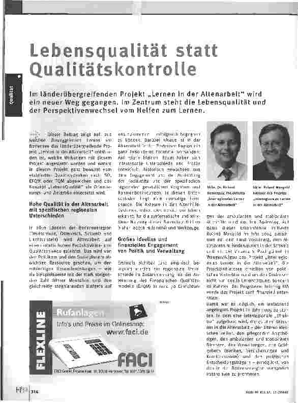 Vorschauseite 1: Lebensqualität statt Qualitätskontrolle