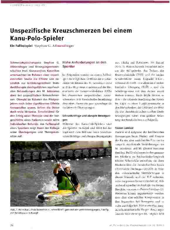 Vorschauseite 1: Unspezifische Kreuzschmerzen bei einem Kanu-Polo-Spieler