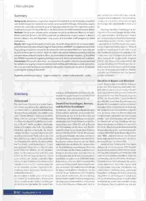 Vorschauseite 2: Struktur-, Prozessund Ergebnisqualität in der Hygiene beim ambulanten Operieren - Beobachtungen aus den Jahren 2014 und 2015