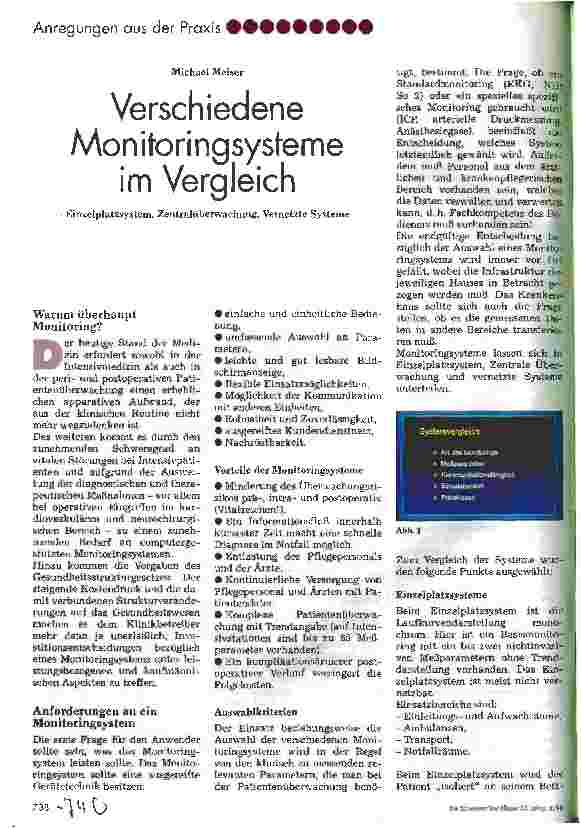 Vorschauseite 1: Verschiedene Monitoringsysteme im Vergleich Einzelplatzsystem, Zentralüberwachung, Vernetzte Systeme