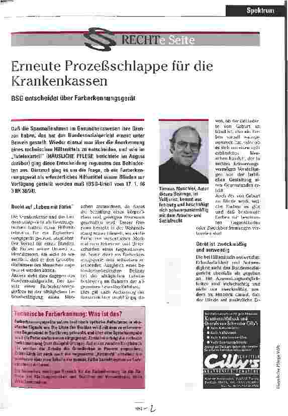 Vorschauseite 1: Erneute Prozeßschlappe für die Krankenkasse BSG entscheidet über Farberkennungsgerät