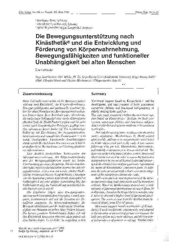 Vorschauseite 1: Die Bewegungsunterstützung nach Kinästhetik® und die Entwicklung und Förderung von Körperwahrnehmung, Bewegungsfähigkeiten und funktioneller Unabhängigkeit bei alten Menschen