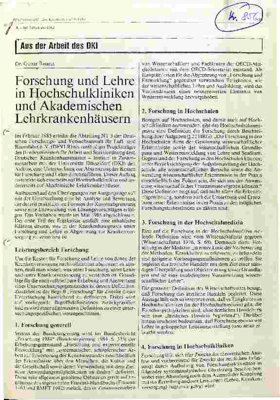 Vorschauseite 1: Forschung und Lehre in Hochschulkliniken und Akademischen Lehrkrankenhäusern
