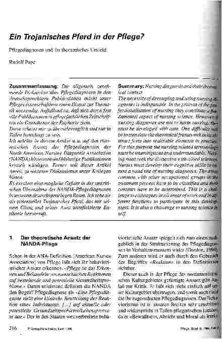 Vorschauseite 1: Ein Trojanisches Pferd in der Pflege? Pflegediagnosen und ihr theoretisches Umfeld