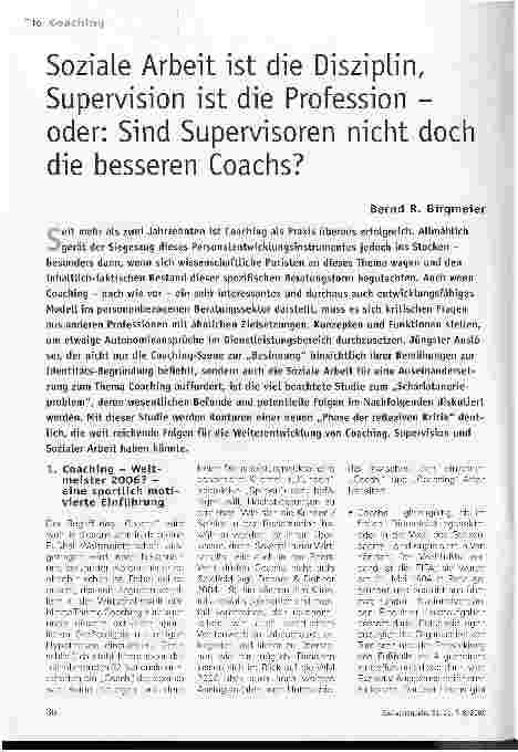 Vorschauseite 1: Soziale Arbeit ist die Disziplin, Supervision ist die Profession -oder: Sind Supervisoren nicht doch die besseren Coachs?