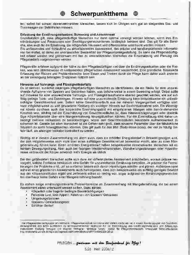 Vorschauseite 2: Pflegerisches Assessment Mangelernährung -Position zur Grundsatzstellungnahme des MDS