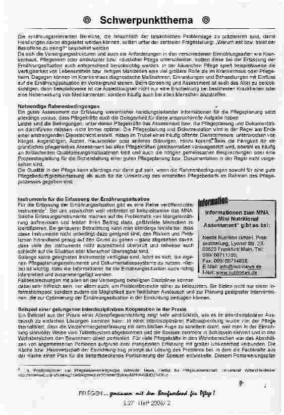Vorschauseite 3: Pflegerisches Assessment Mangelernährung -Position zur Grundsatzstellungnahme des MDS
