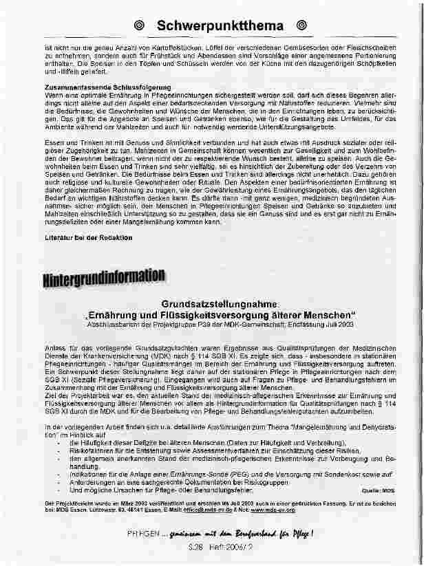 Vorschauseite 4: Pflegerisches Assessment Mangelernährung -Position zur Grundsatzstellungnahme des MDS