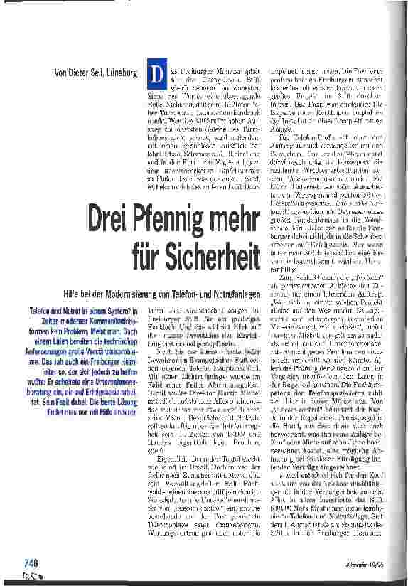 Vorschauseite 1: Drei Pfennig mehr für Sicherheit Hilfe bei der Modernisierung von Telefonund Notrufanlagen