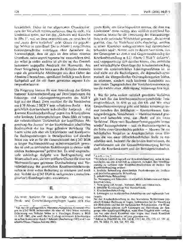 Vorschauseite 2: Das Gebot humaner Krankenbehandlung aus § 70 Absatz 2 SGB V - eine Gesetzesschimäre? *