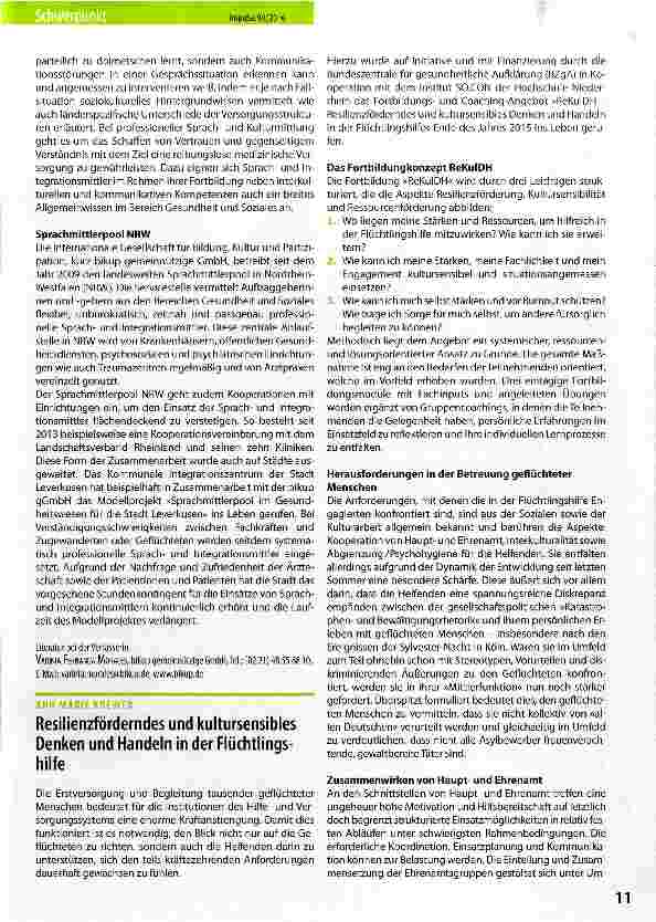 Vorschauseite 1: Resilienzförderndes und kultursensibles Denken und Handeln in der Flüchtlingshilfe