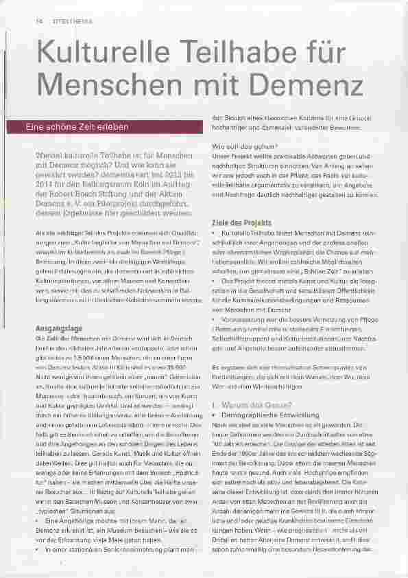 Vorschauseite 1: Kulturelle Teilhabe für Menschen mit Demenz