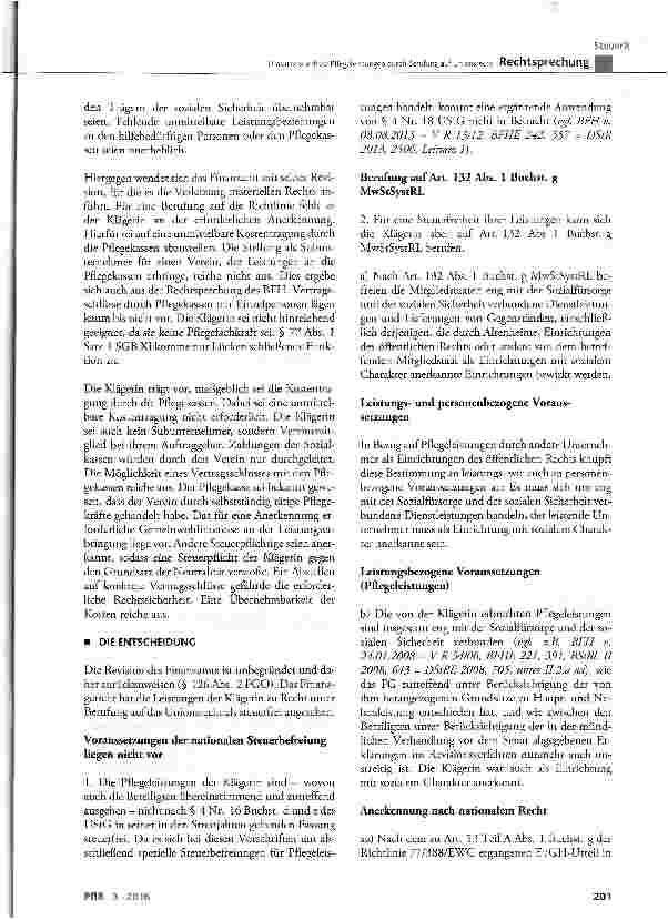 Vorschauseite 2: Umsatzsteuerfreie Pflegeleistungen durch Berufung auf Unionsrecht