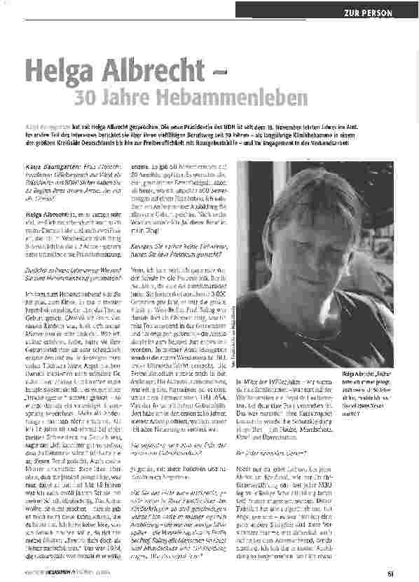 Vorschauseite 1: Helga Albrecht - 30 Jahre Hebammenleben