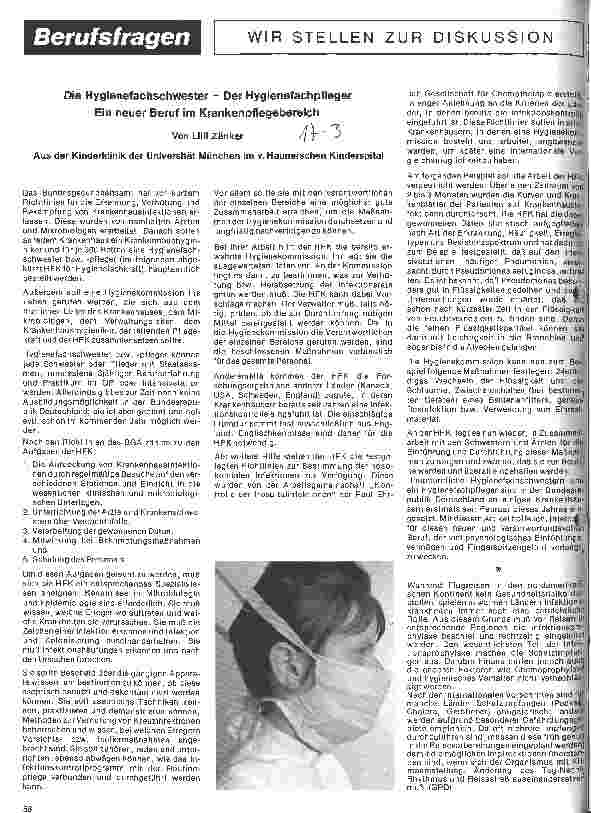 Vorschauseite 1: Die Hygienefachschwester-Der Hygienefachpfleger Ein neuer Beruf im Krankenpflegebereich