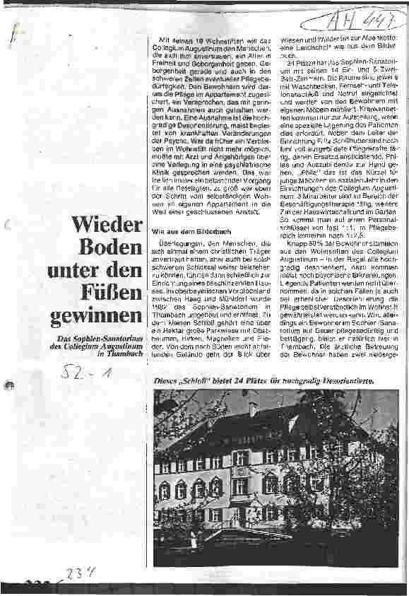 Vorschauseite 1: Wieder Boden unter den Füßen gewinnen / Das Sophien-Sanatorium des Collegium Augustinum in Thambach