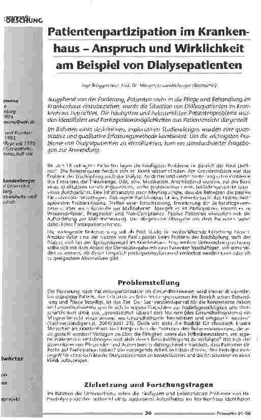 Vorschauseite 1: Patientenpartizipation im Krankenhaus - Anspruch und Wirklichkeit am Beispiel von Dialysepatienten