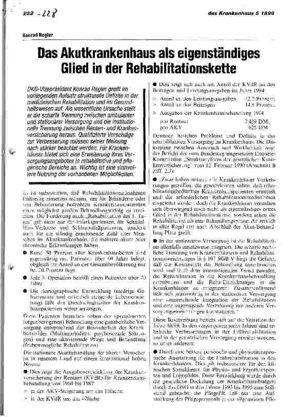 Vorschauseite 1: Das Akutkrankenhaus als eigenständiges Glied in der Rehabilitationskette
