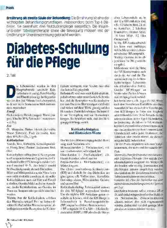 Vorschauseite 1: Diabetes-Schulung für die Pflege Ernährung als zweite Säule der Behandlung 2. Teil