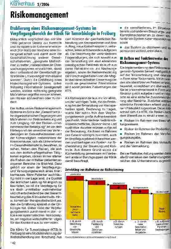 Vorschauseite 1: Etablierung eines Risikomanagement-Systems im Verpflegungsbereich der Klinik für Tumorbiologie in Freiburg