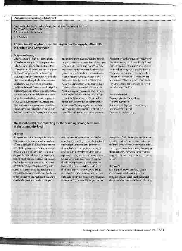 Vorschauseite 3: Kommunale Pflegeberichterstattung für die Planung der Altenhilfe in Städten und Gemeinden