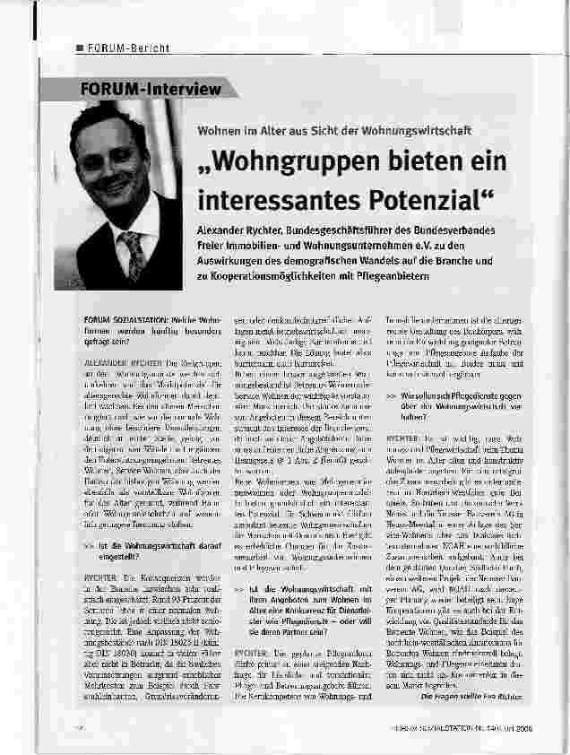 Vorschauseite 1: Wohnen im Alter aus Sicht der WohnungswirtschaftWohngruppen bieten ein interessantes Potenzial