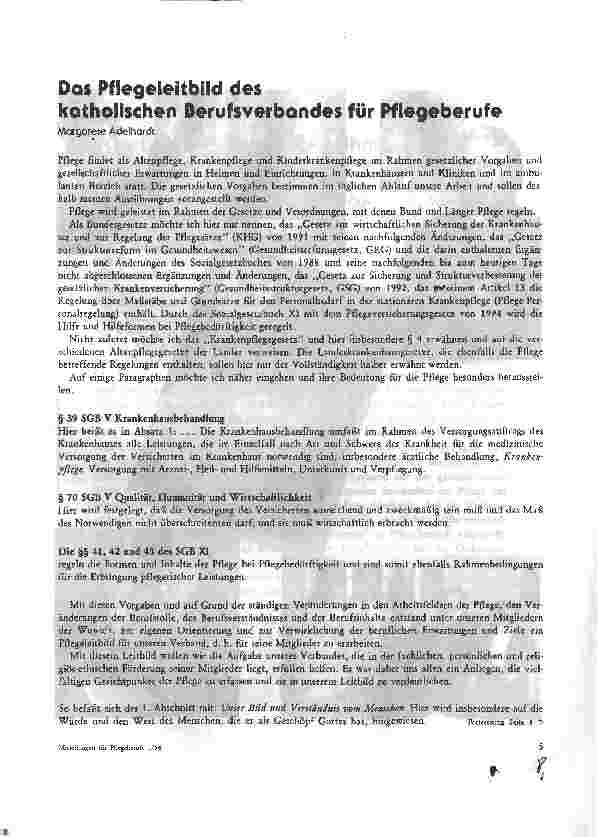 Vorschauseite 1: Das Pflegeleitbild des katholischen Berufsverbandes für Pflegeberufe