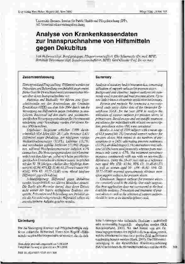Vorschauseite 1: Analyse von Krankenkassendaten zur Inanspruchnahme von Hilfsmitteln gegen Dekubitus