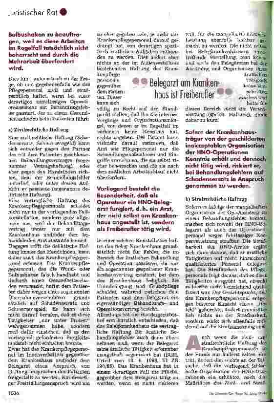 Vorschauseite 2: Kann sich Krankenpflegepersonal bei Operationen weigern, Assistenzarbeiten zu übernehmen, für die ein Arzt zuständig ist?