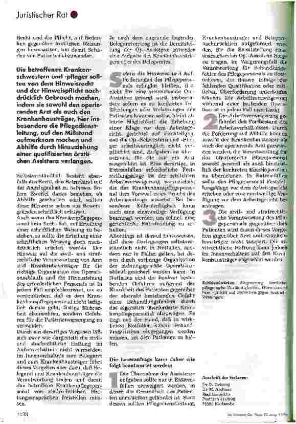 Vorschauseite 4: Kann sich Krankenpflegepersonal bei Operationen weigern, Assistenzarbeiten zu übernehmen, für die ein Arzt zuständig ist?