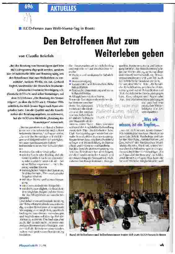 Vorschauseite 1: ILCO-Forum zum Welt-Stoma-Tag in Bonn: Den Betroffen Mut zum Weiterleben geben